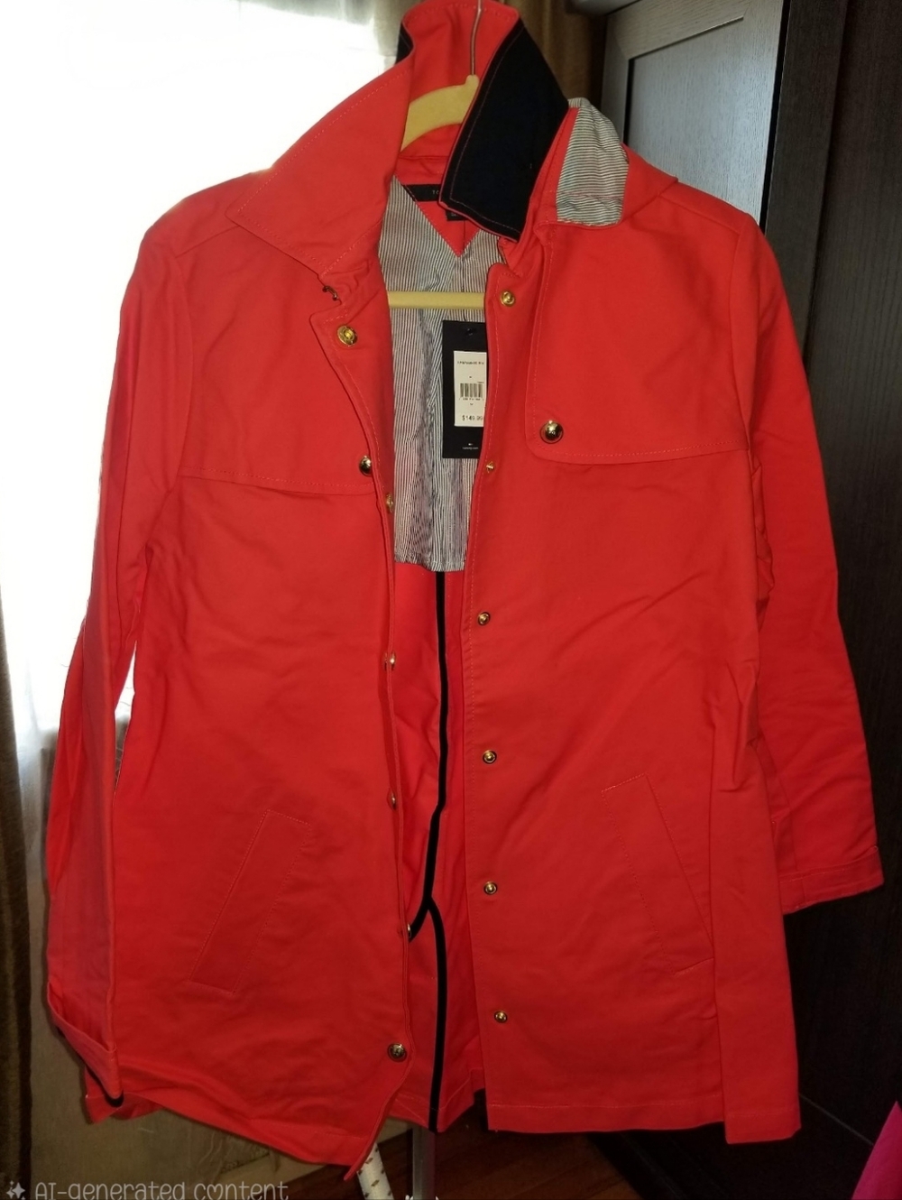 Tommy Hilfiger Women's Bright Coral Utility Jacket/ Rain Coat , Sz M - Picture 2 of 3